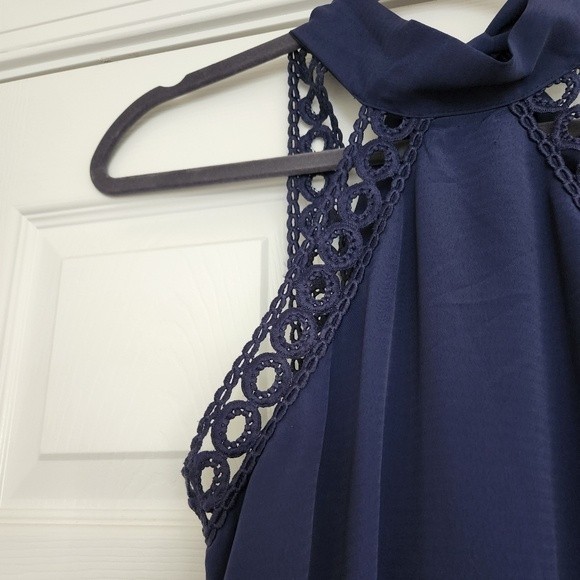 Lulus Dress Any Sway Shape Form Open Back Halter Shift Mini Dress Navy Blue XS - Picture 6 of 7